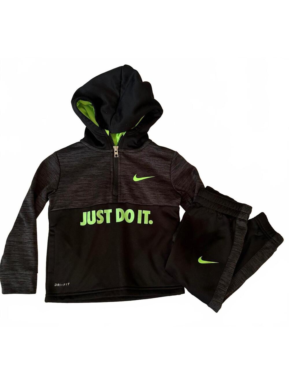 Nike Dri-FIT Toddler Boys 2T Tracksuit Hoodie Jogger Pants Set Black Volt